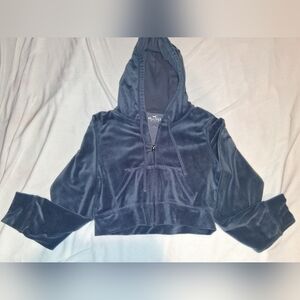 Hollister Blue Velvet Crop Top Hoodie